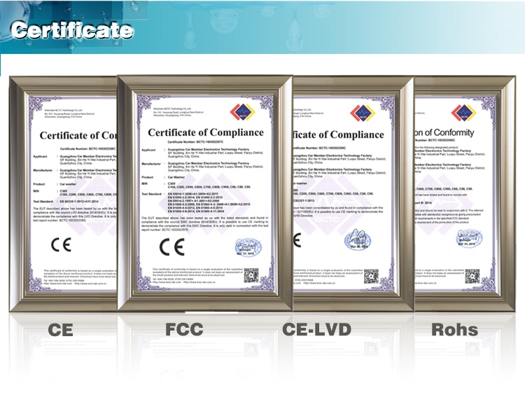 Hand Car Wash Equipment Certificates